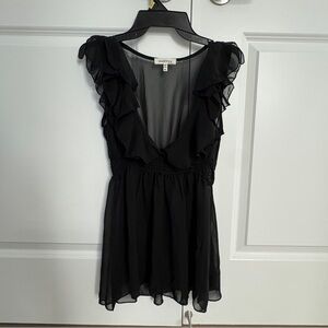 Sheer Black Ruffled Perplum Monteau Top - Medium